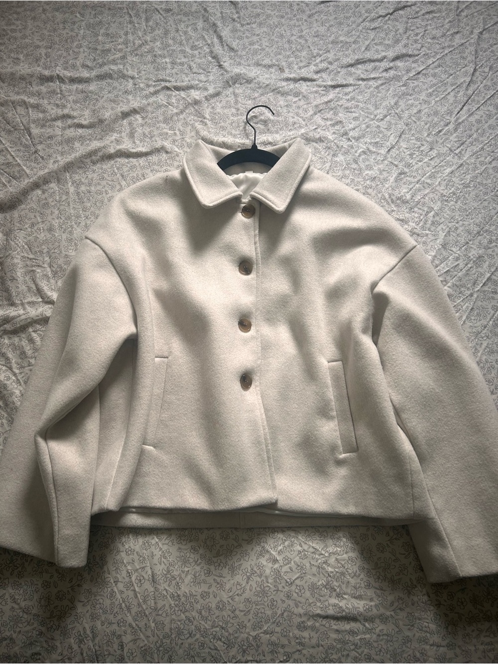 Womens Cream Button-Front Wool Jacket